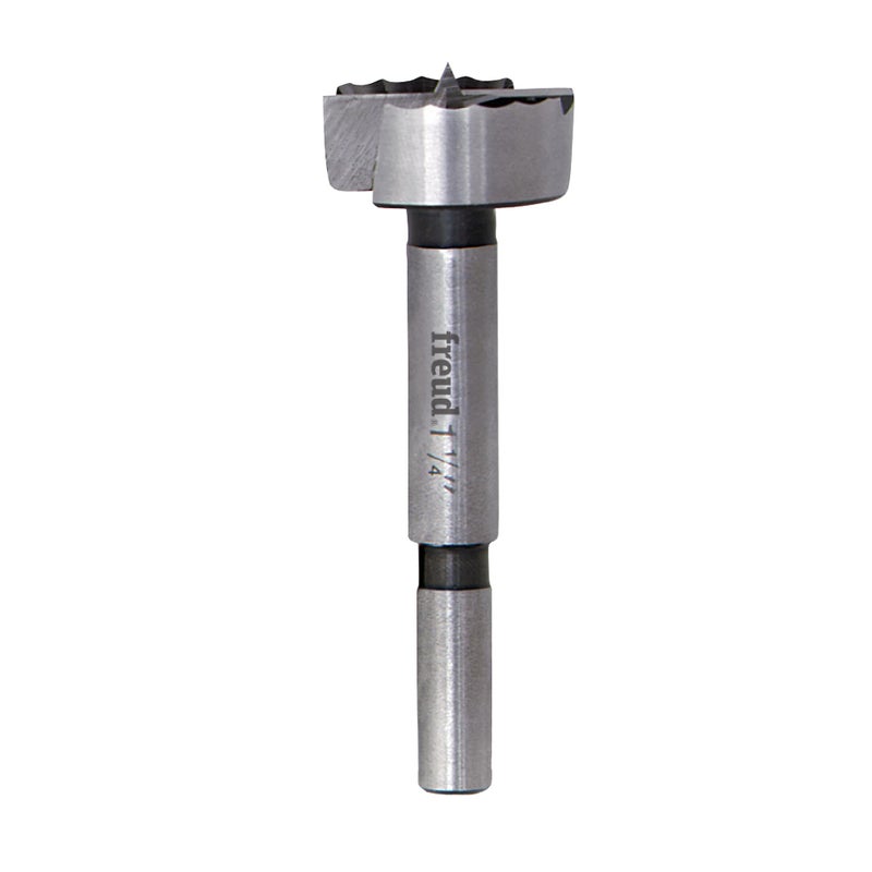 Freud 1-1/4"" Precision Shear Forstner Bit with Serrated Edge for Flawless Cutting - Ideal for Flat Bottom Holes, Plywood, Hardwoods & Softwoods, 3/8"" Shank, Razor-Sharp Spur - PB-009 - Image 1